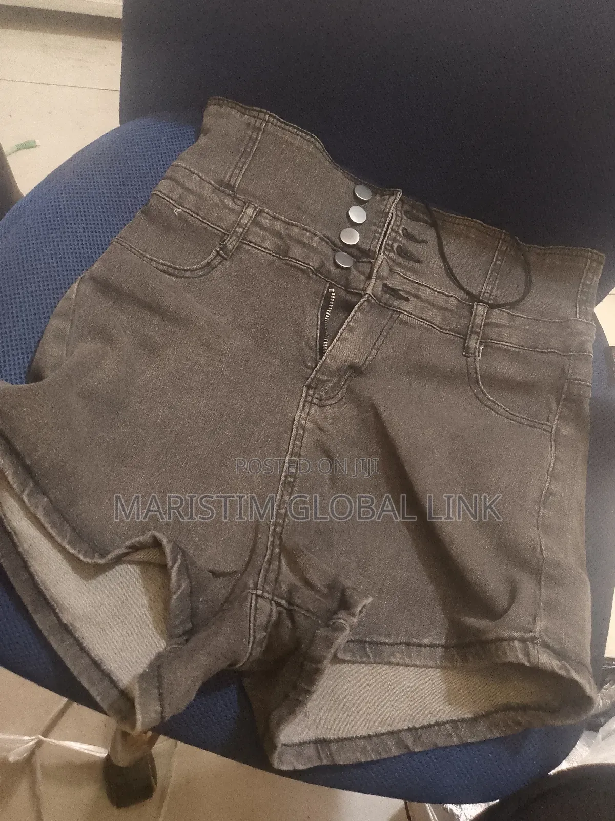 Genfradoom Ladies Stock High Waist Jeans With Rope and Button