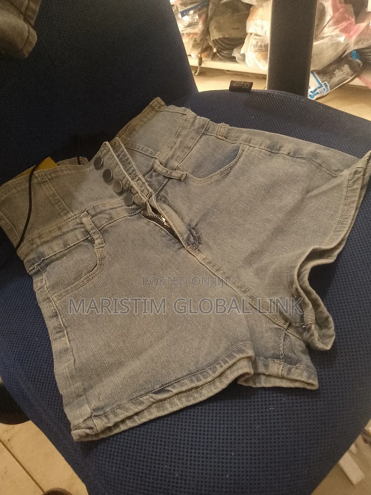 Genfradoom Ladies Stock High Waist Jeans With Rope and Button