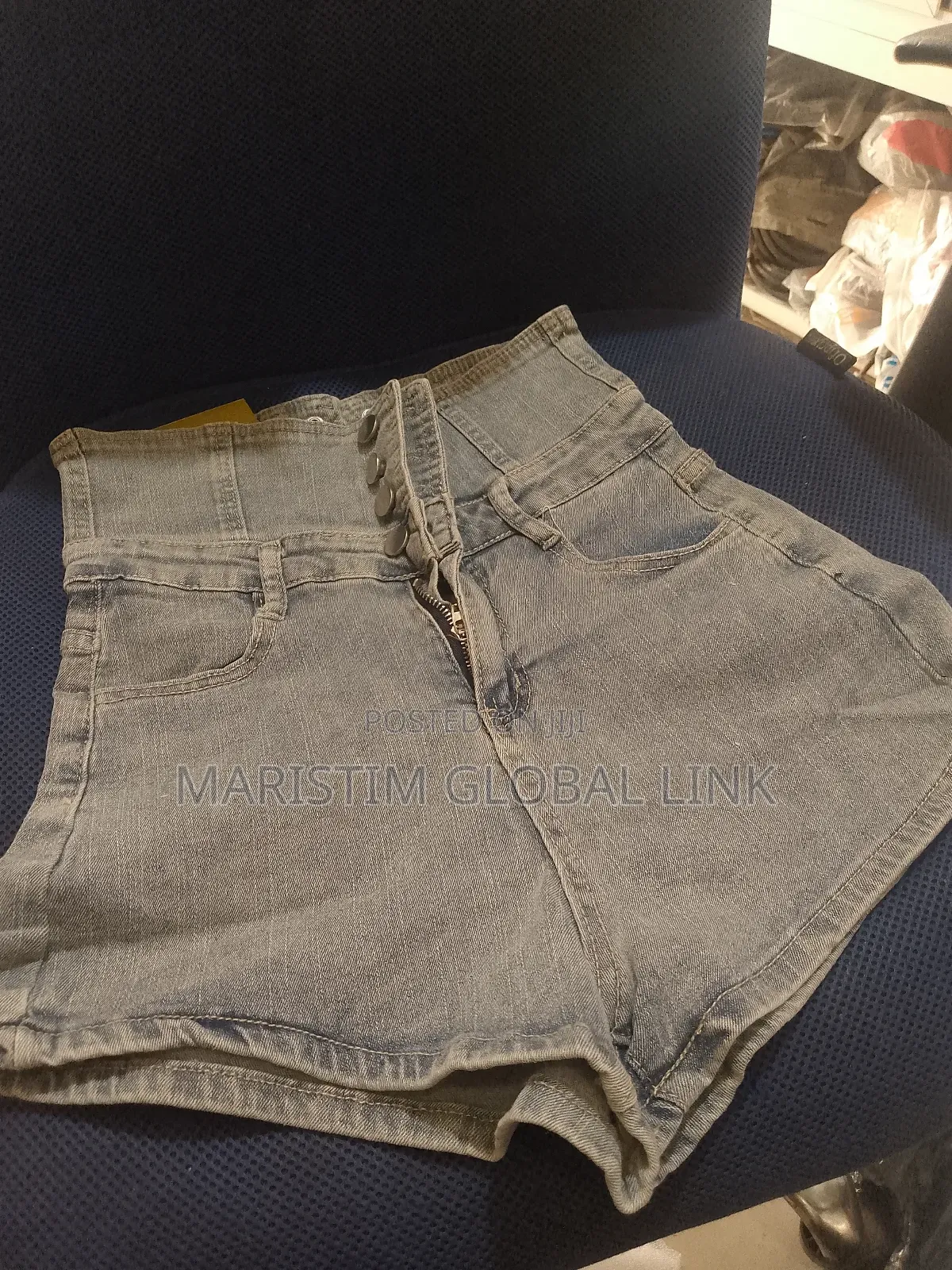 Genfradoom Ladies Stock High Waist Jeans With Rope and Button