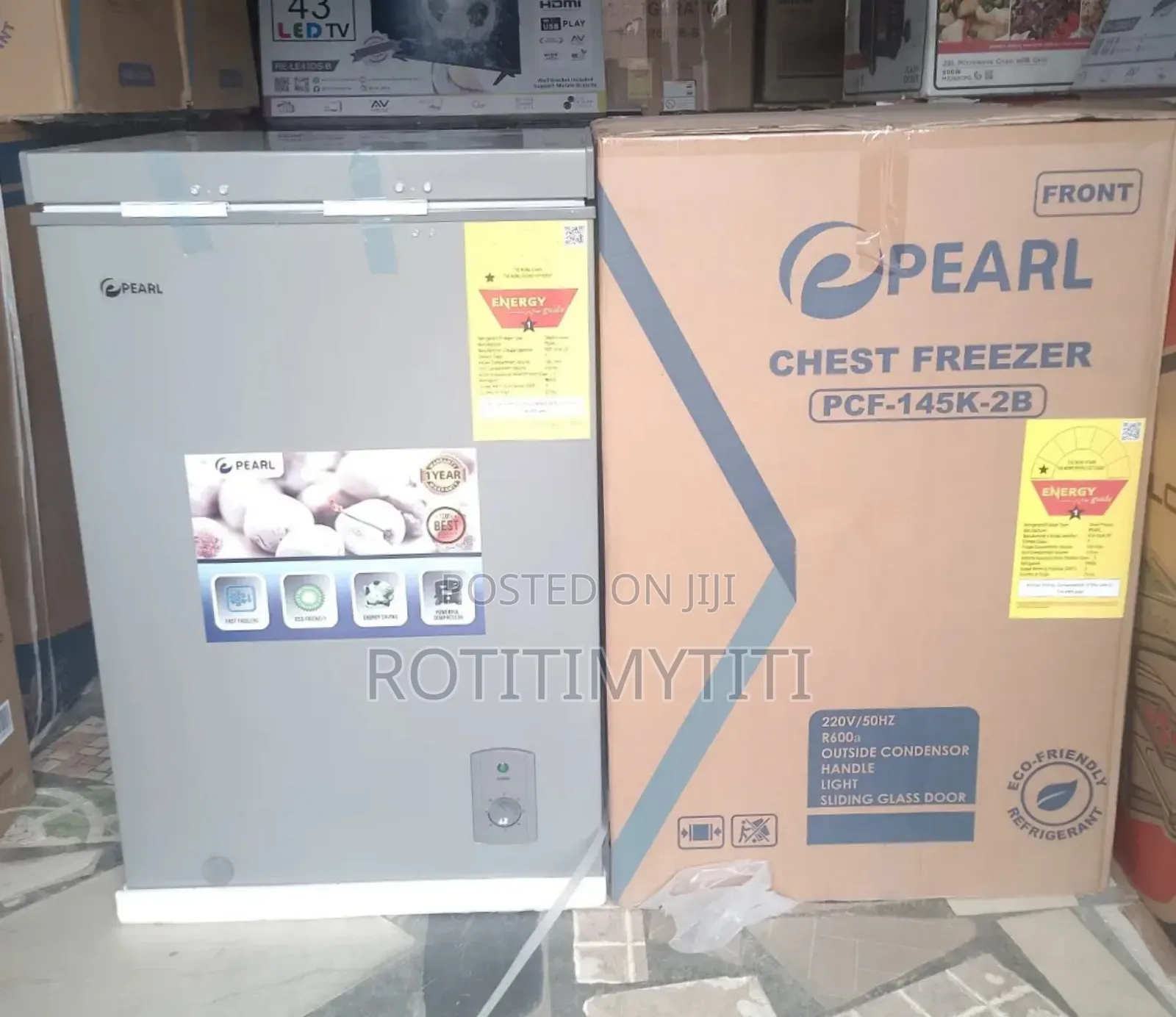 Outside Condensor and Sliding Glass Door Pearl Chest Freezer 100l