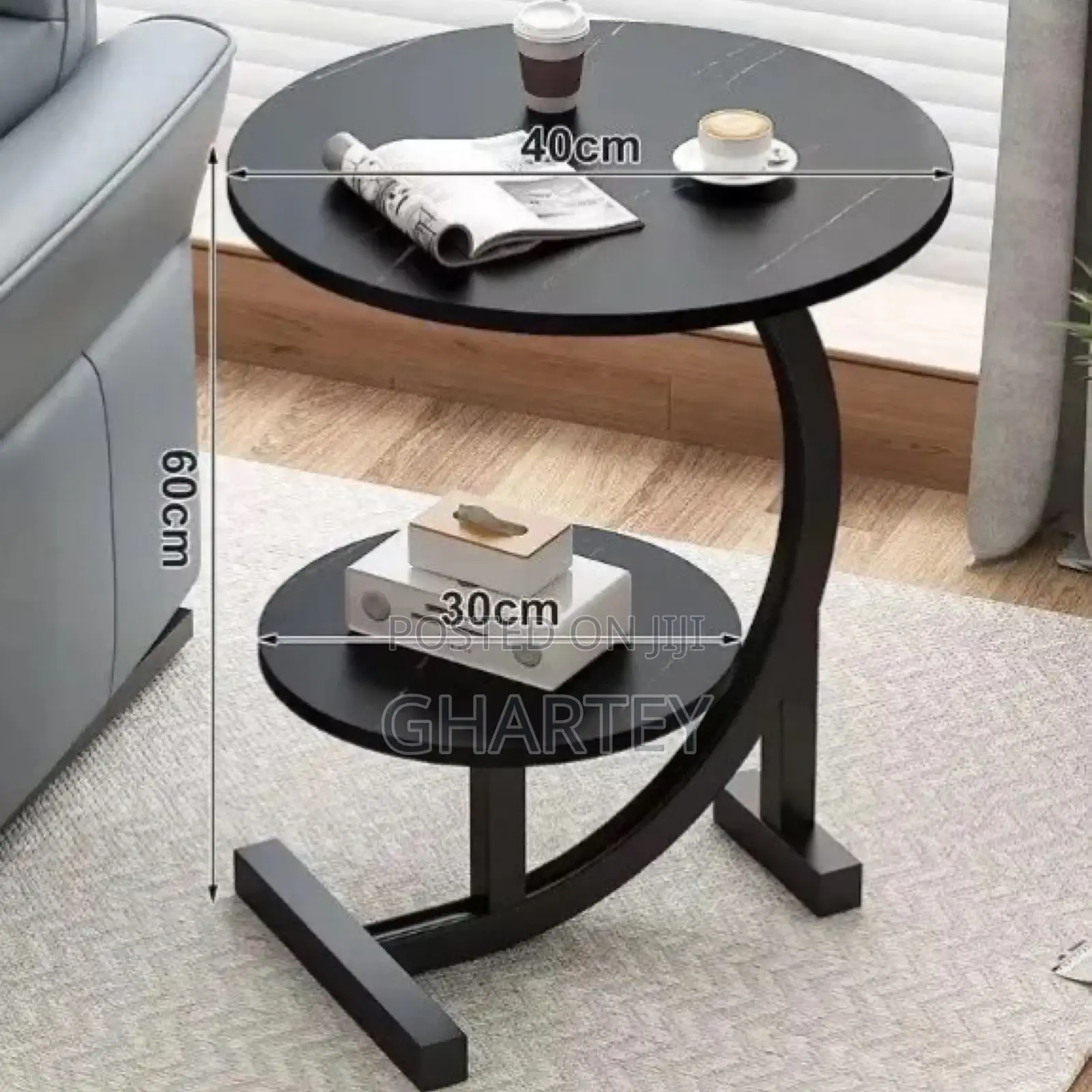 All Black 2 Tier Luxury Portable Coffee Table