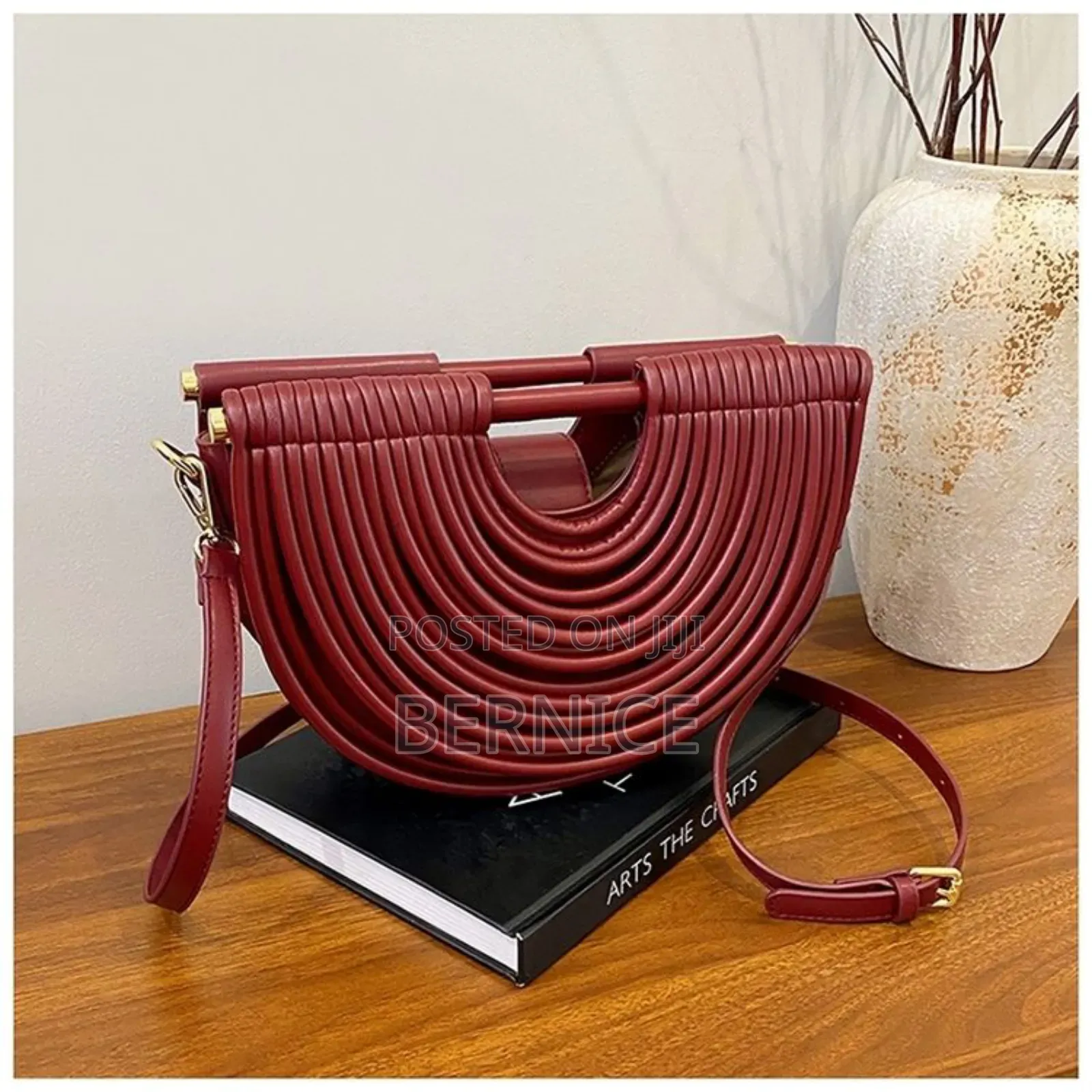 Unique Maroon Leather Handbag.