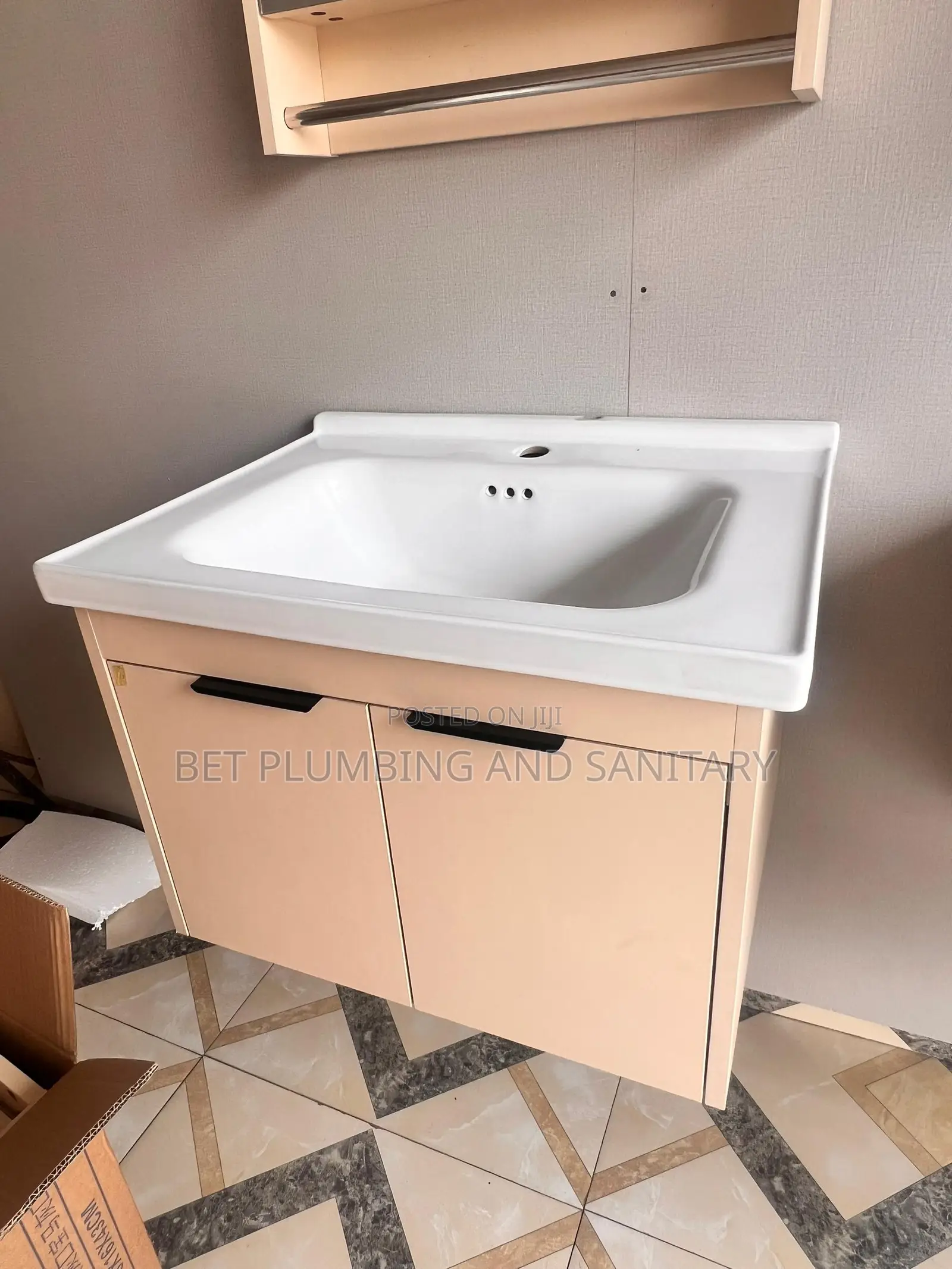 Cream Cabinet Basin With Mirror_50cm_cabinet Basin