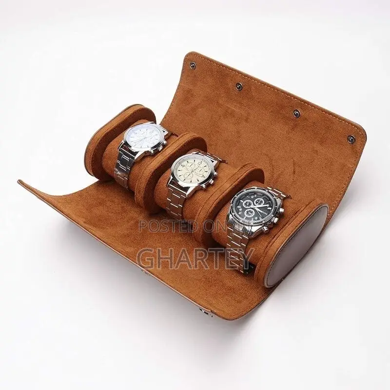 Premium Triple Watch Roll Leather With Super Soft Tan Suede Lining.