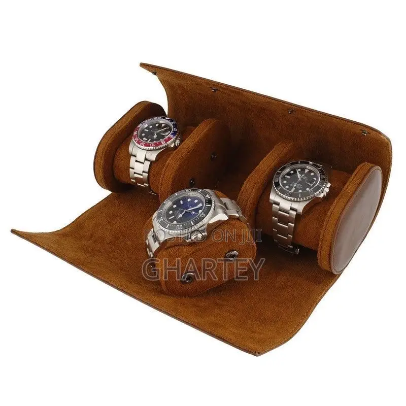 Premium Triple Watch Roll Leather With Super Soft Tan Suede Lining.