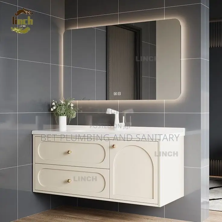 White Cabinet Basin With Led Mirror and Tap Complete_cabinet Basin