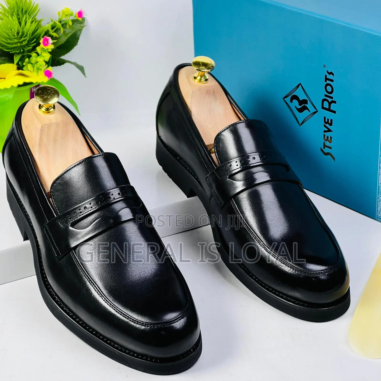 Steve Riots Men Black Leather Loafers Shoe