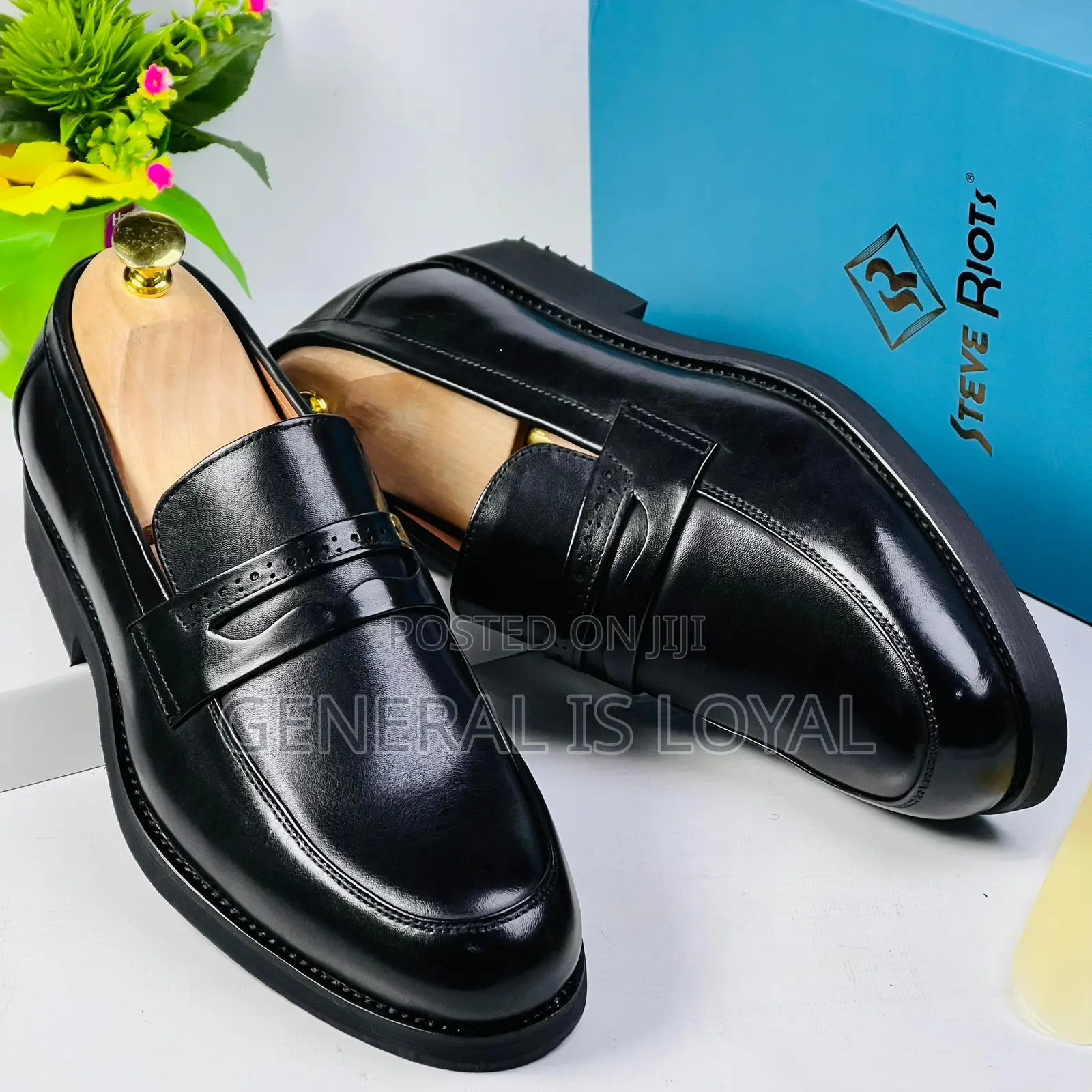 Steve Riots Men Black Leather Loafers Shoe