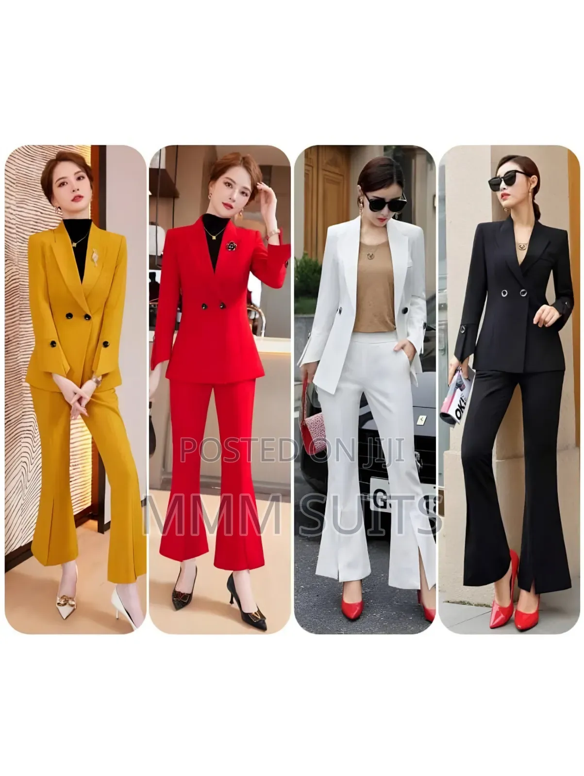 2-Piece Double-Breasted Ladies Suit With Pallazo Trousers