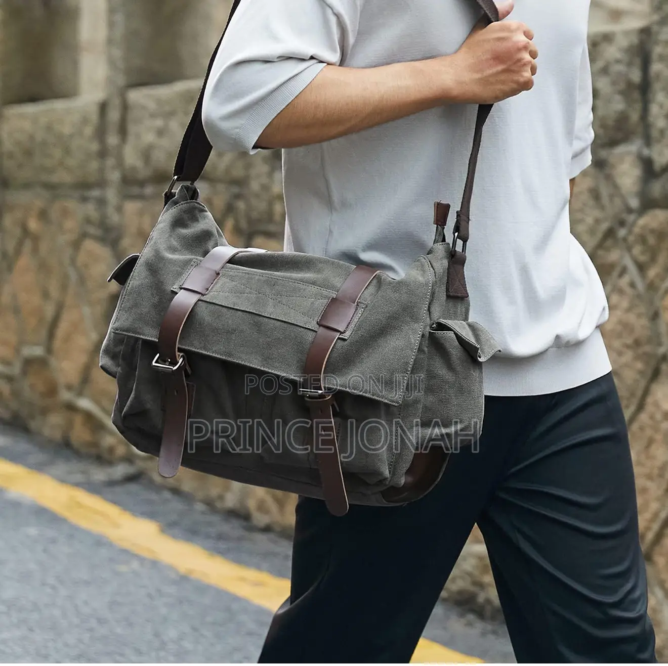 Verlenpaple Canvas Messenger Bag, Men's Shoulder Grey