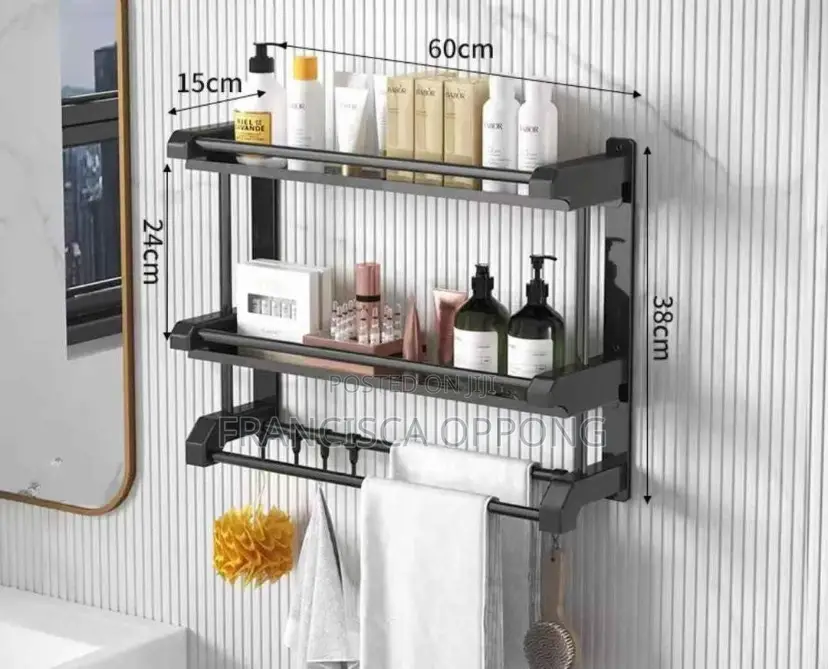 2 Tier Bathroom Towel Hanger Shelves