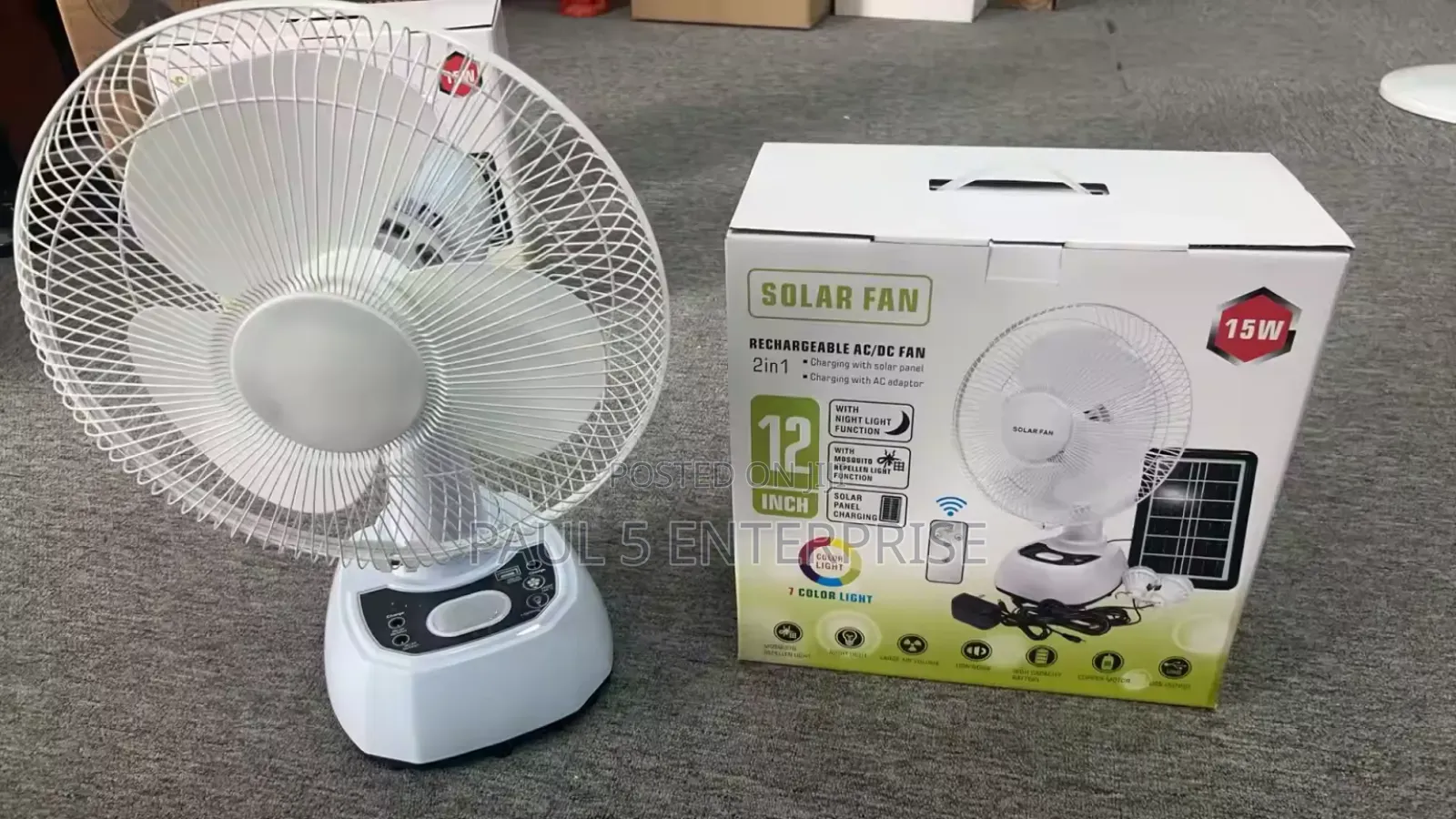 12inch Solar Rechargeable Fan With Bulbs