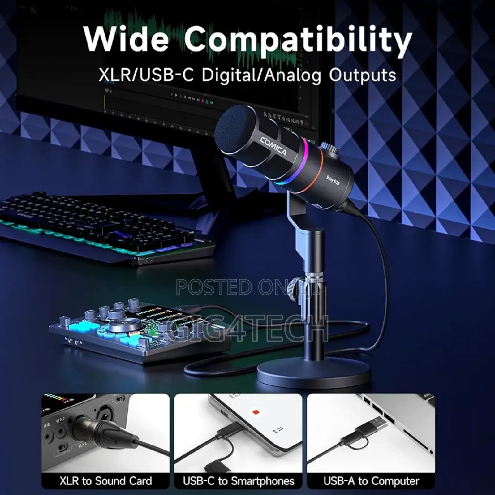 Comica Ejoy D10 D RGB Dynamic Microphone With Desktop Stand