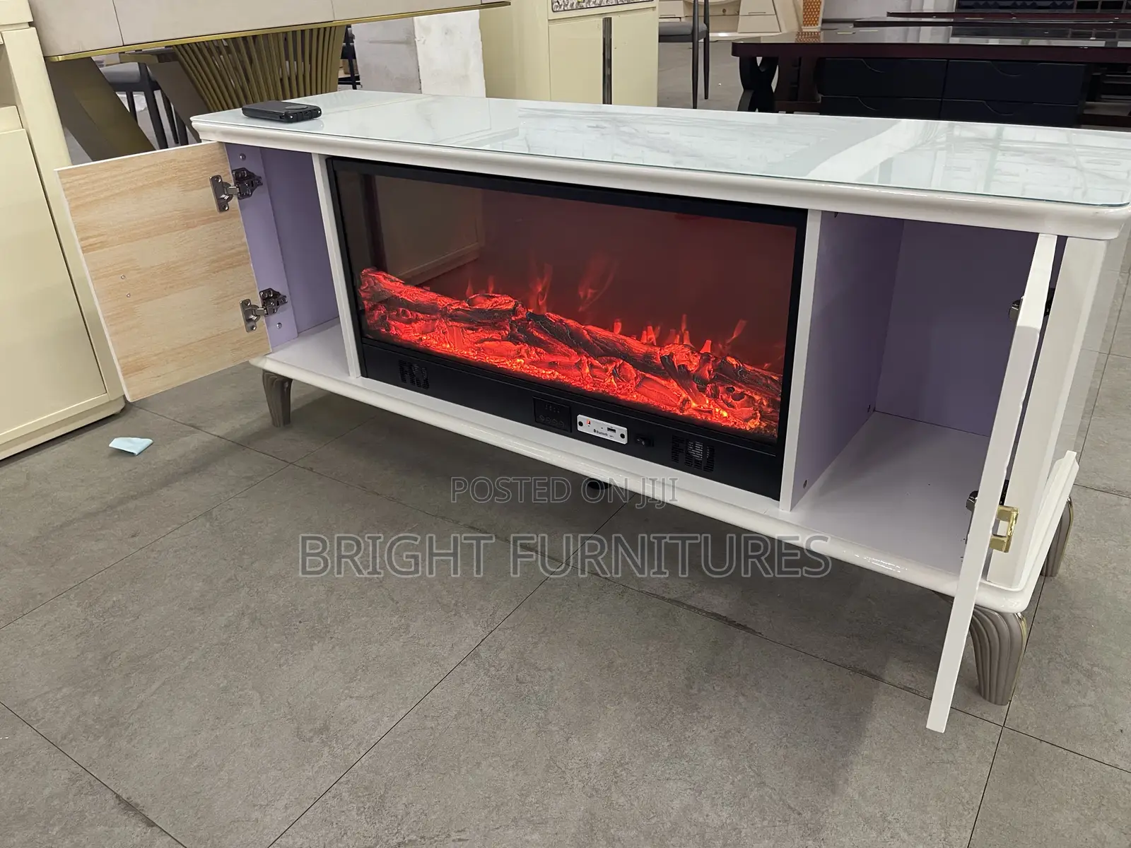 Electric Glass Top Wooden Tv Stand