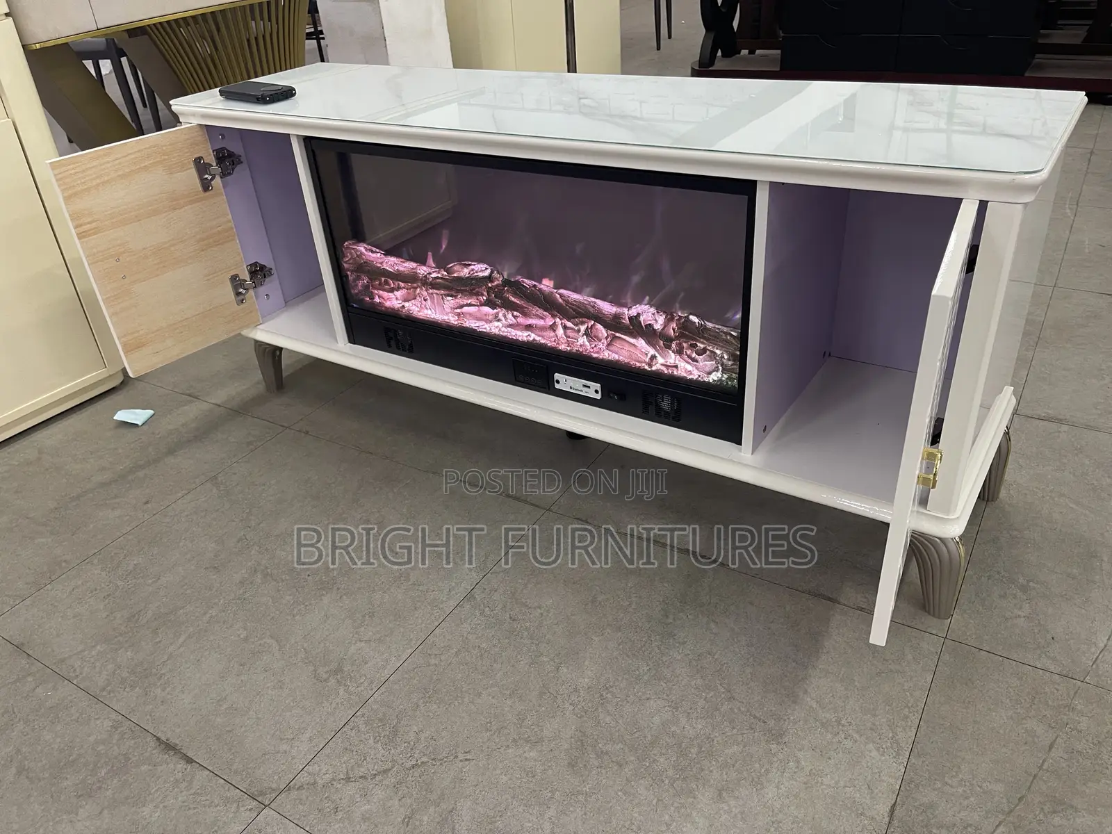 Electric Glass Top Wooden Tv Stand