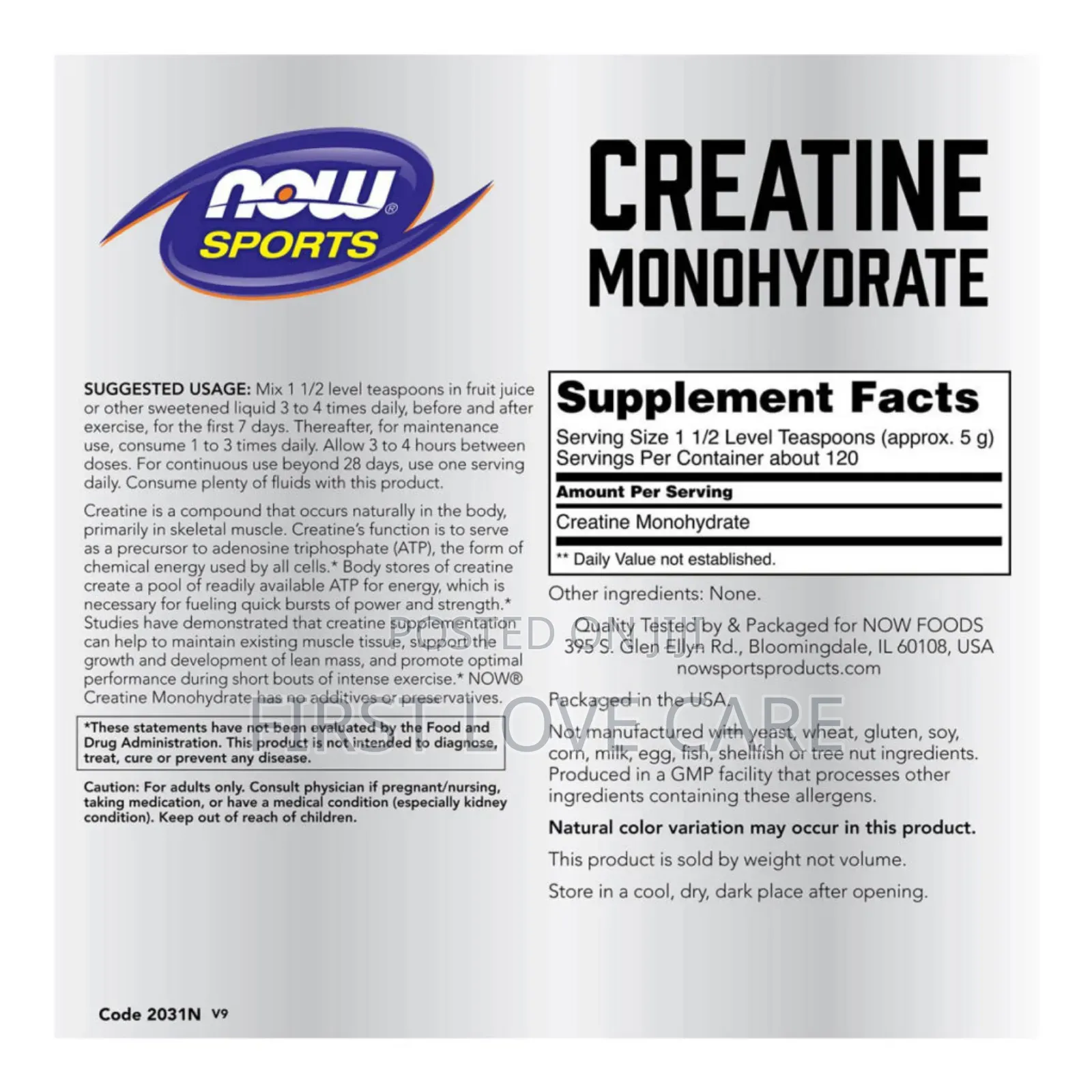 Now Creatine Monohydrate Powder 600mg