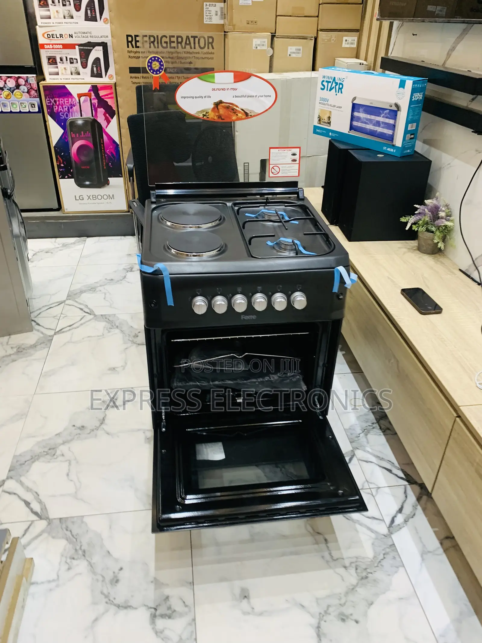 2+2 Gas Electric Cooker Oven Grill 60/60 Ferre Black.