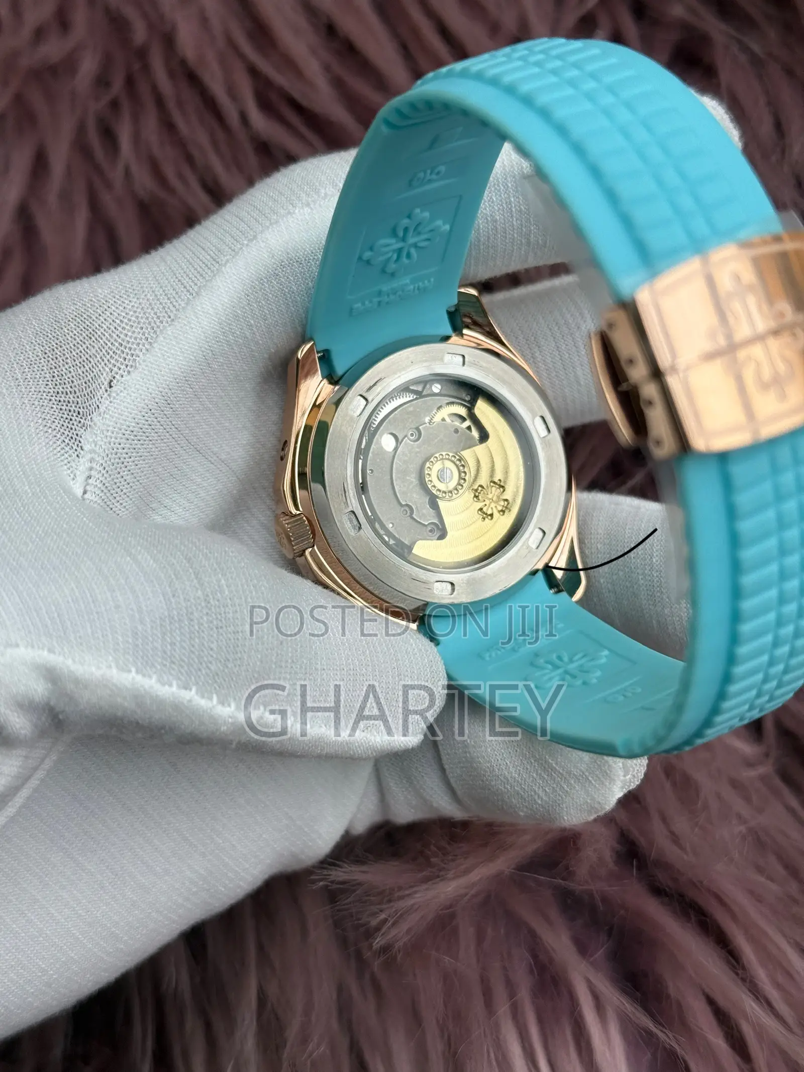 Patek Philippe Aquanaut Rose Gold Tiffany Blue Dial Strap Moonphase
