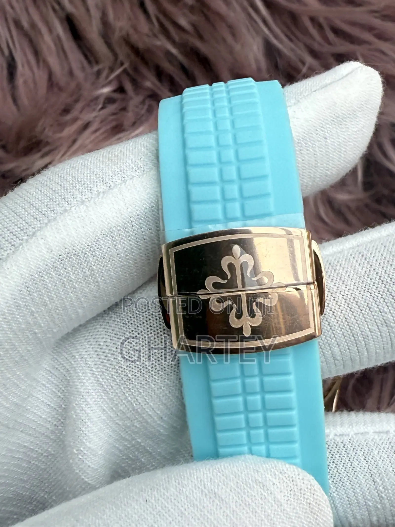 Patek Philippe Aquanaut Rose Gold Tiffany Blue Dial Strap Moonphase