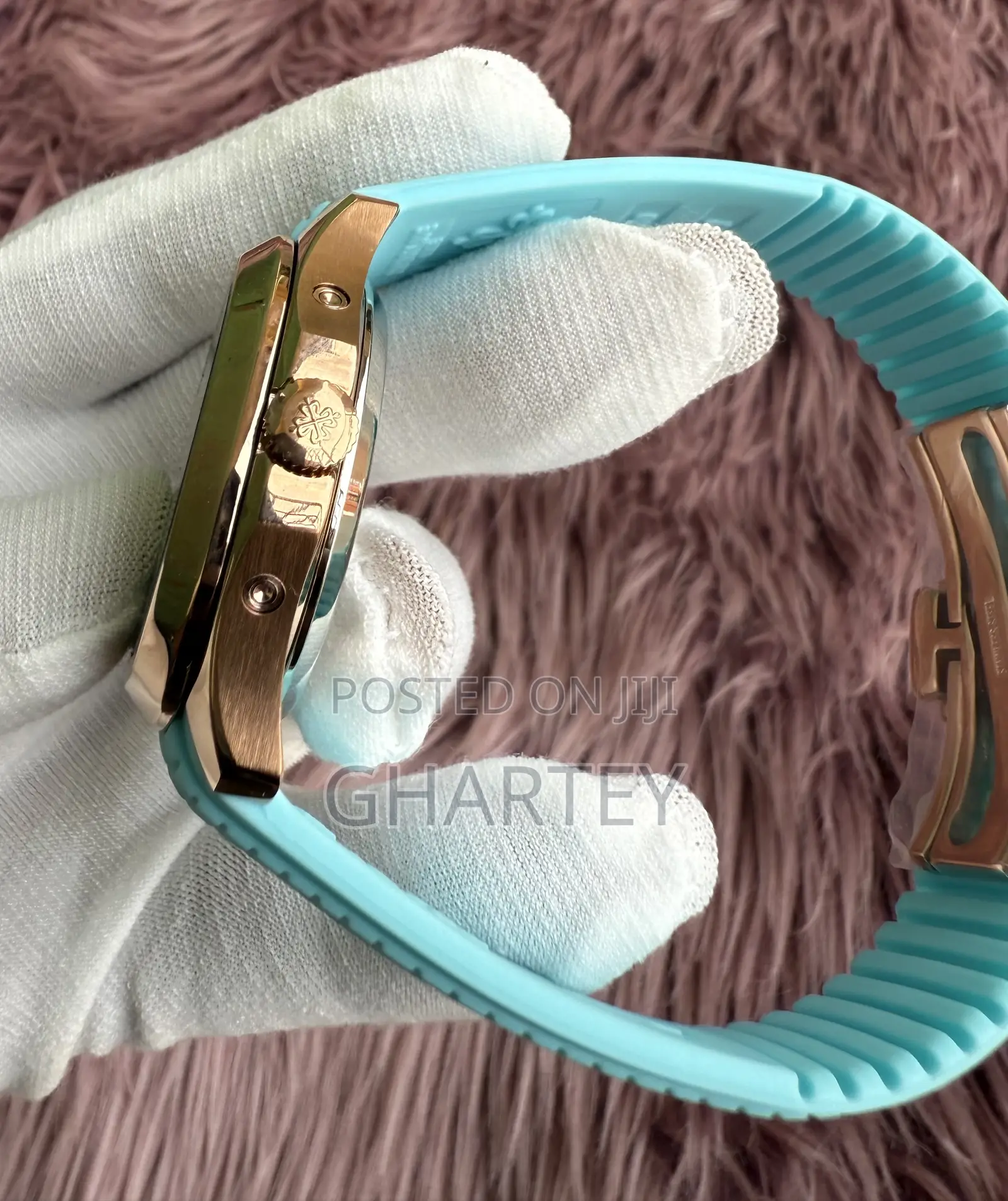 Patek Philippe Aquanaut Rose Gold Tiffany Blue Dial Strap Moonphase