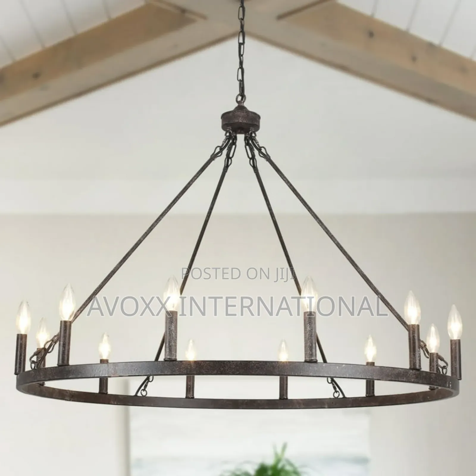 12-Light 37.99"Rustic Wagon Wheel Chandelier - Bedroom Kitchen Antique