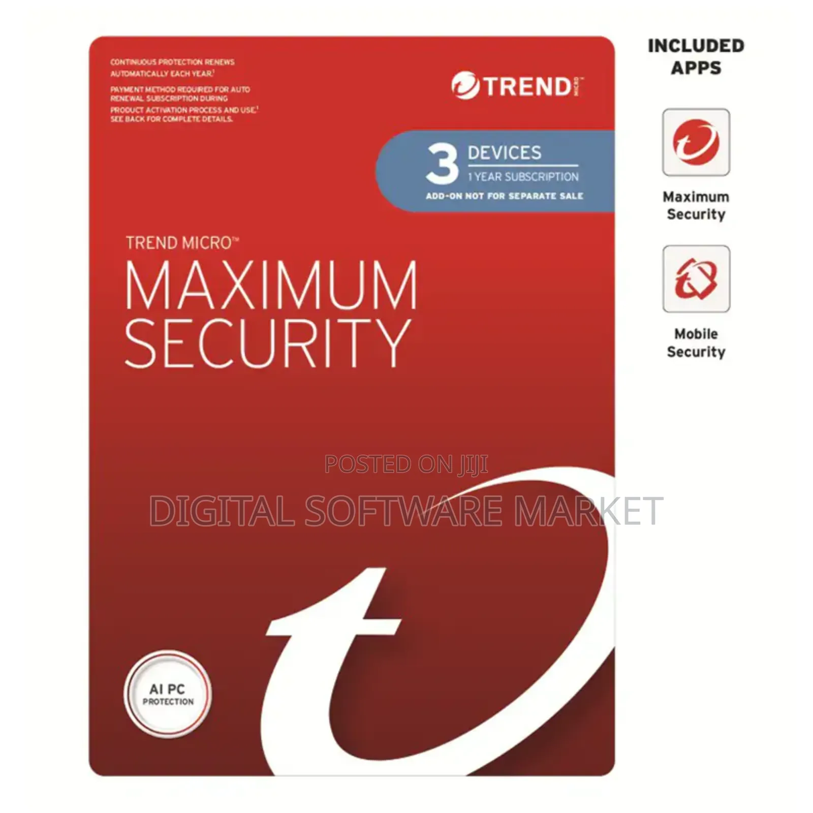 Trend Micro Maximum Security 3 Devices 1 Year Windows/Mac/Android/Ios