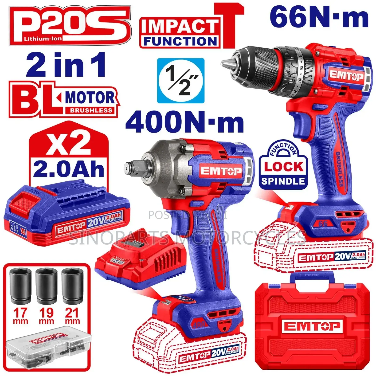 Eckl20275 20v 2-Tool Combo | Brushless Impact Drill Wrench | 2x2.0ah