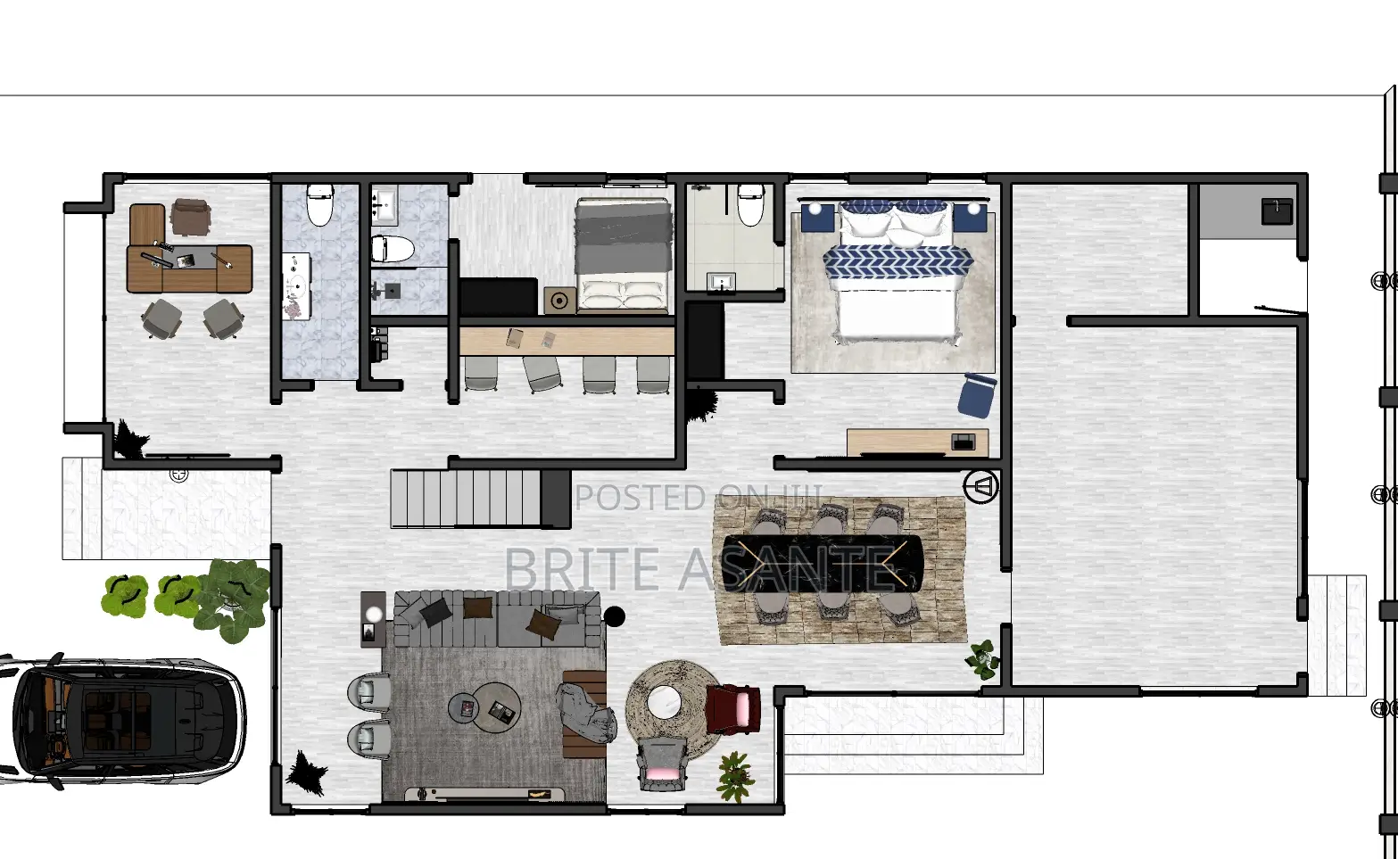 Four Bedrooms Architecture Drawing Plan 40ft X 100ft Land Size