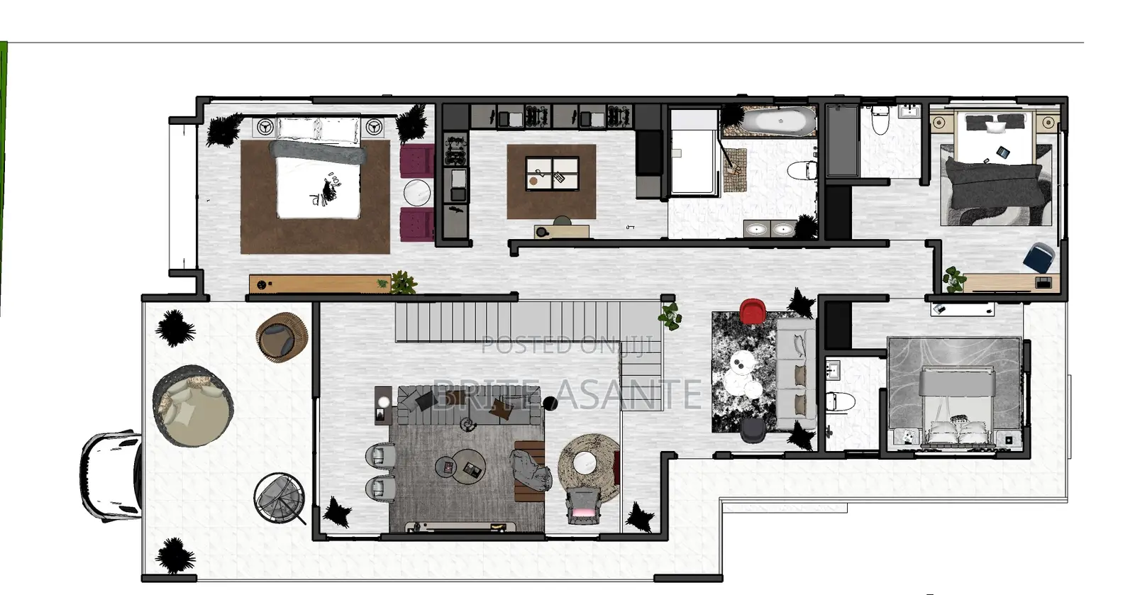 Four Bedrooms Architecture Drawing Plan 40ft X 100ft Land Size