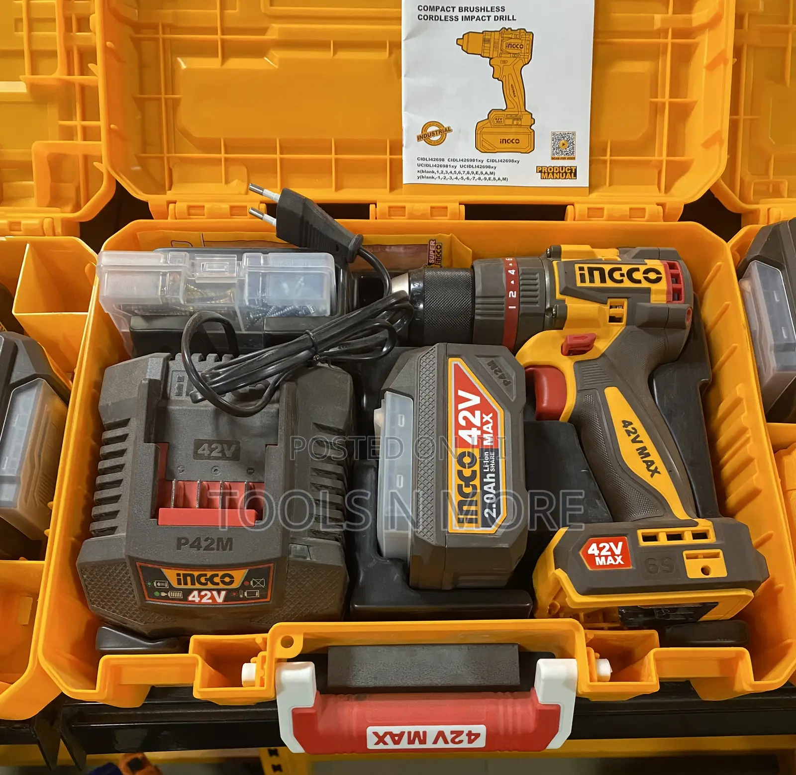 Ingco 42v Compact Brushless Cordless Impact Drill (69nm)