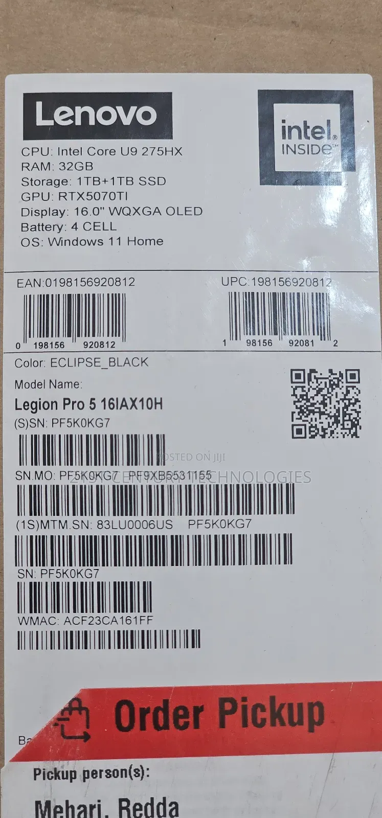 New Laptop Lenovo Legion 5i 32GB Intel Core Ultra 9 SSD 1T