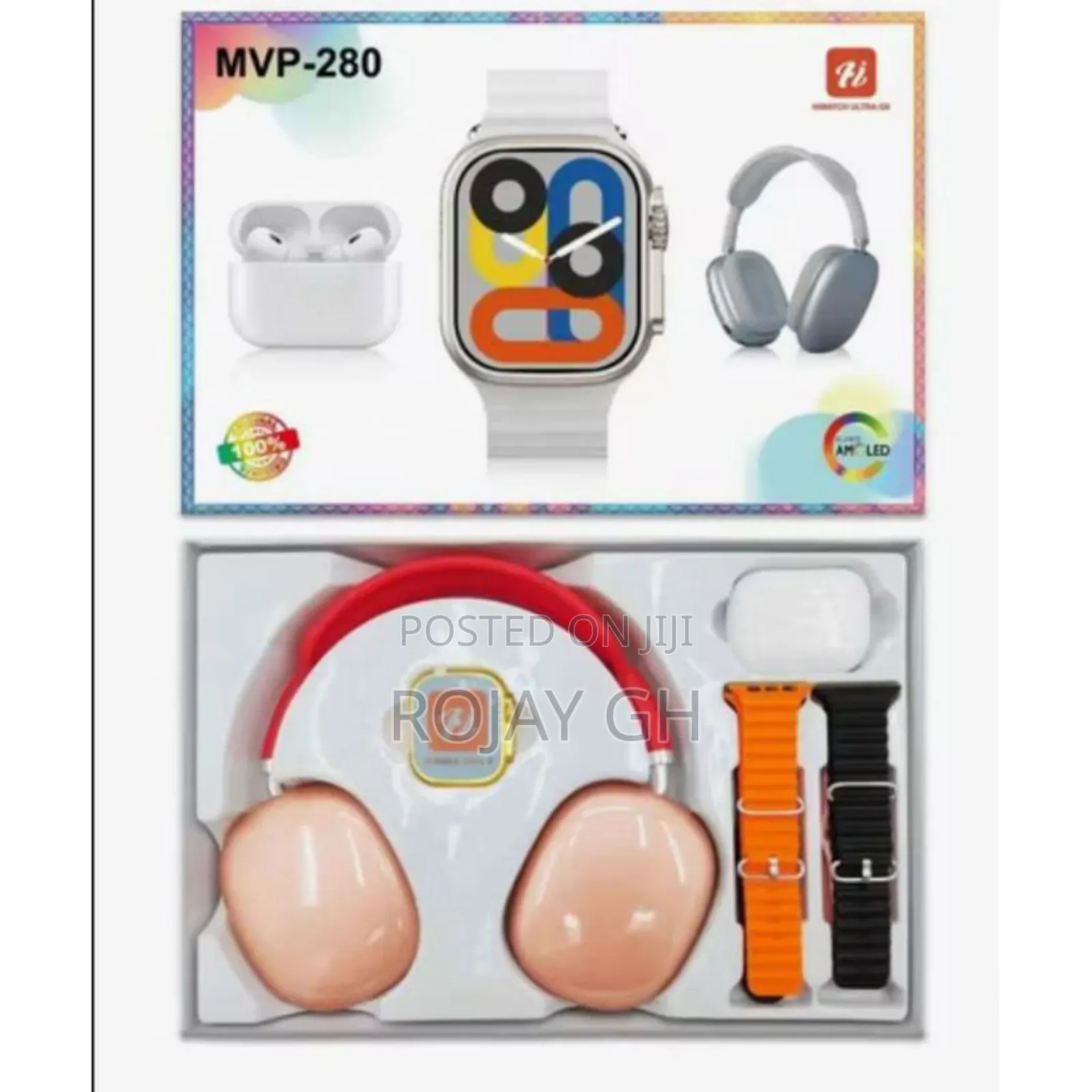 MVP-280 Combo Pack – Smart Watch + Headphones + Airpods - Red
