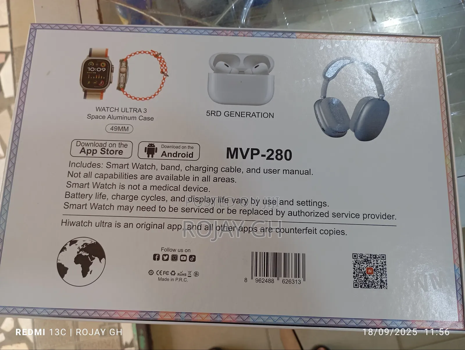 MVP-280 Combo Pack – Smart Watch + Headphones + Airpods - Red