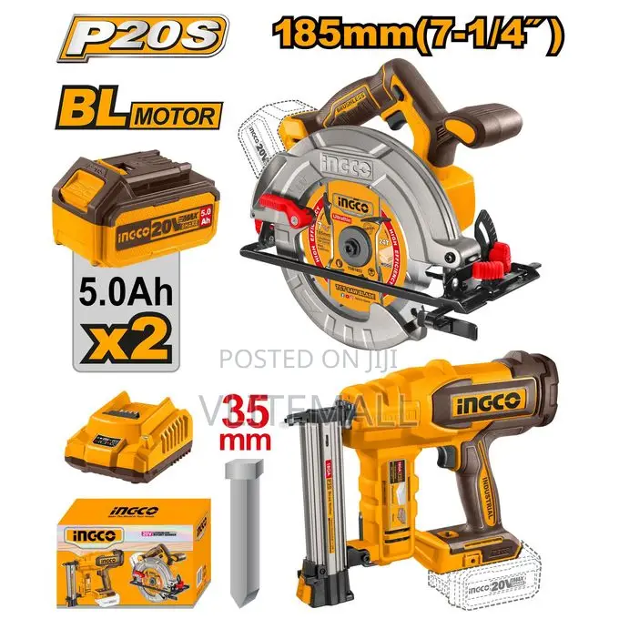 Cordless 20v Circularsaw 7.25" + Bradnailer 35mm + 2batter Cosl