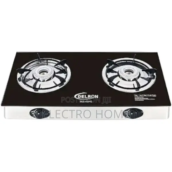 Delron 2-burner Glass Table Top Gas Stove – Automatic Ignition (Black)