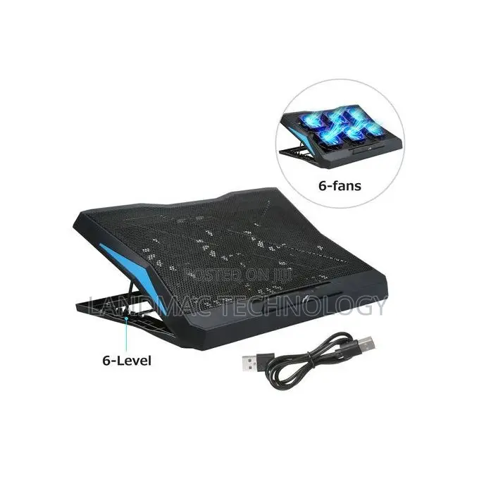 17" Foldable Laptop Cooler 6-Fan Stand Low Noise 6-Level