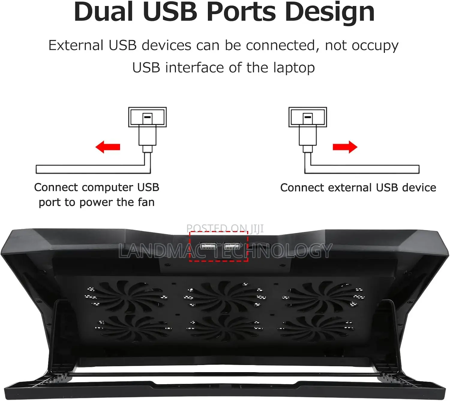 17" Foldable Laptop Cooler 6-Fan Stand Low Noise 6-Level
