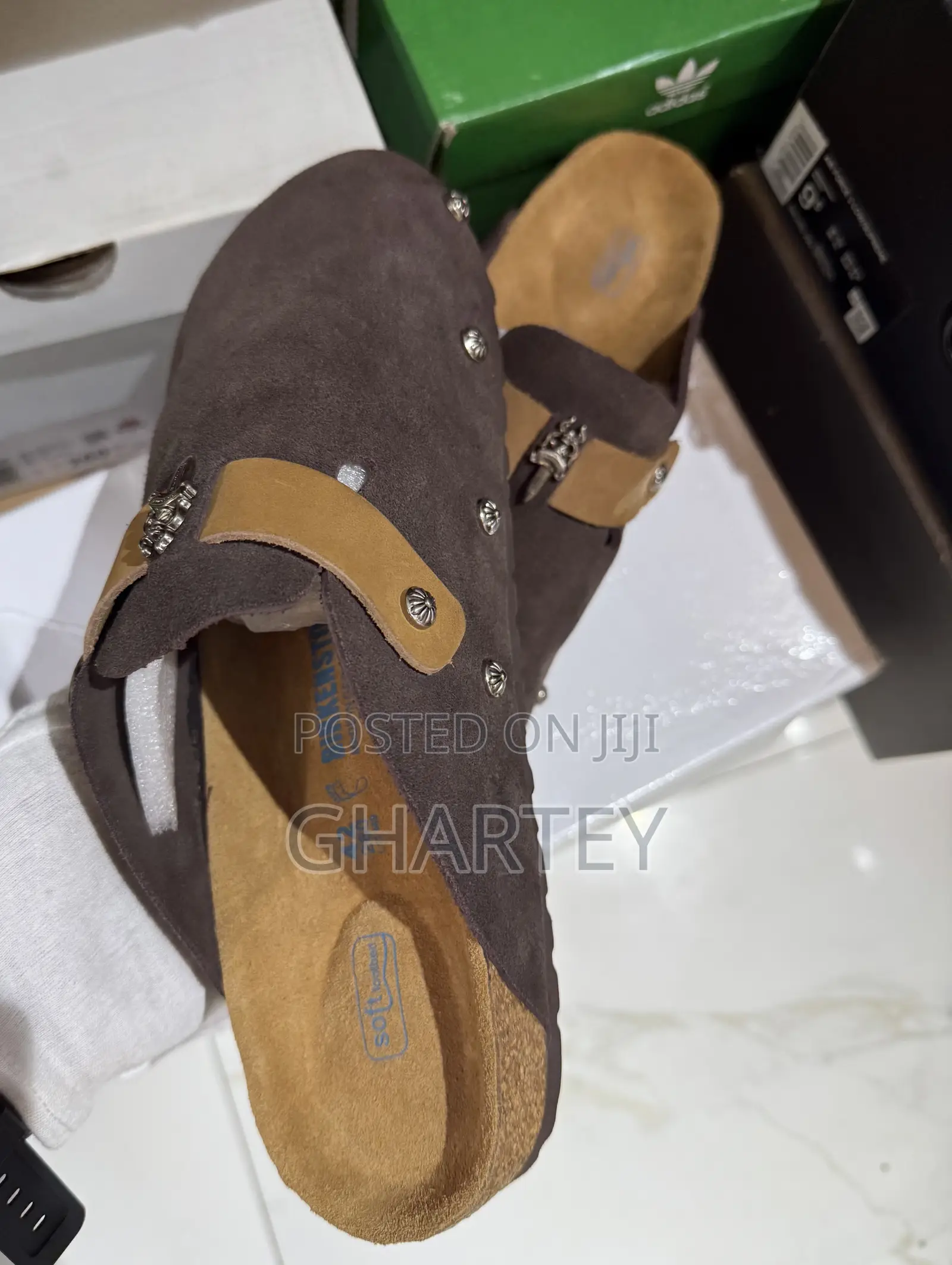 Brown Suede Buckle Slip-on Sandals