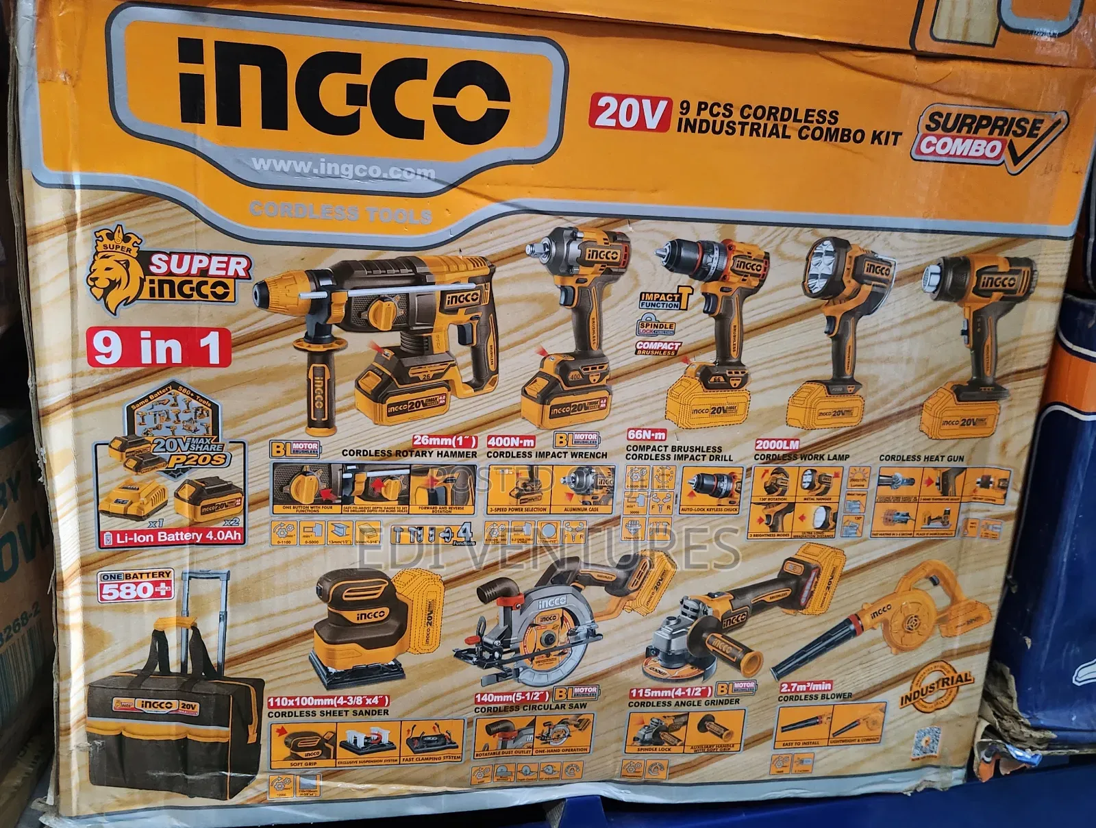 Ingco 9 Pieces In 1 Cordless Industrial Combo Tool Kit