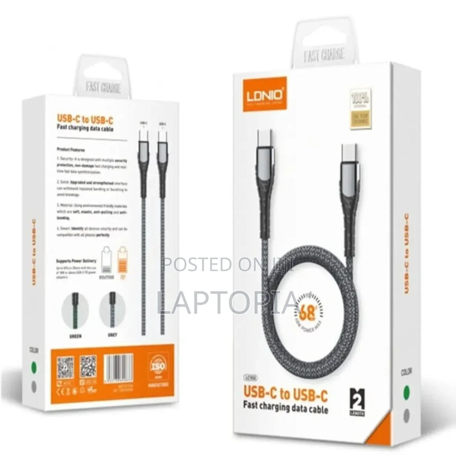 Type-C to Type-C Fast Charging Cable – 65w | 2m (Grey)