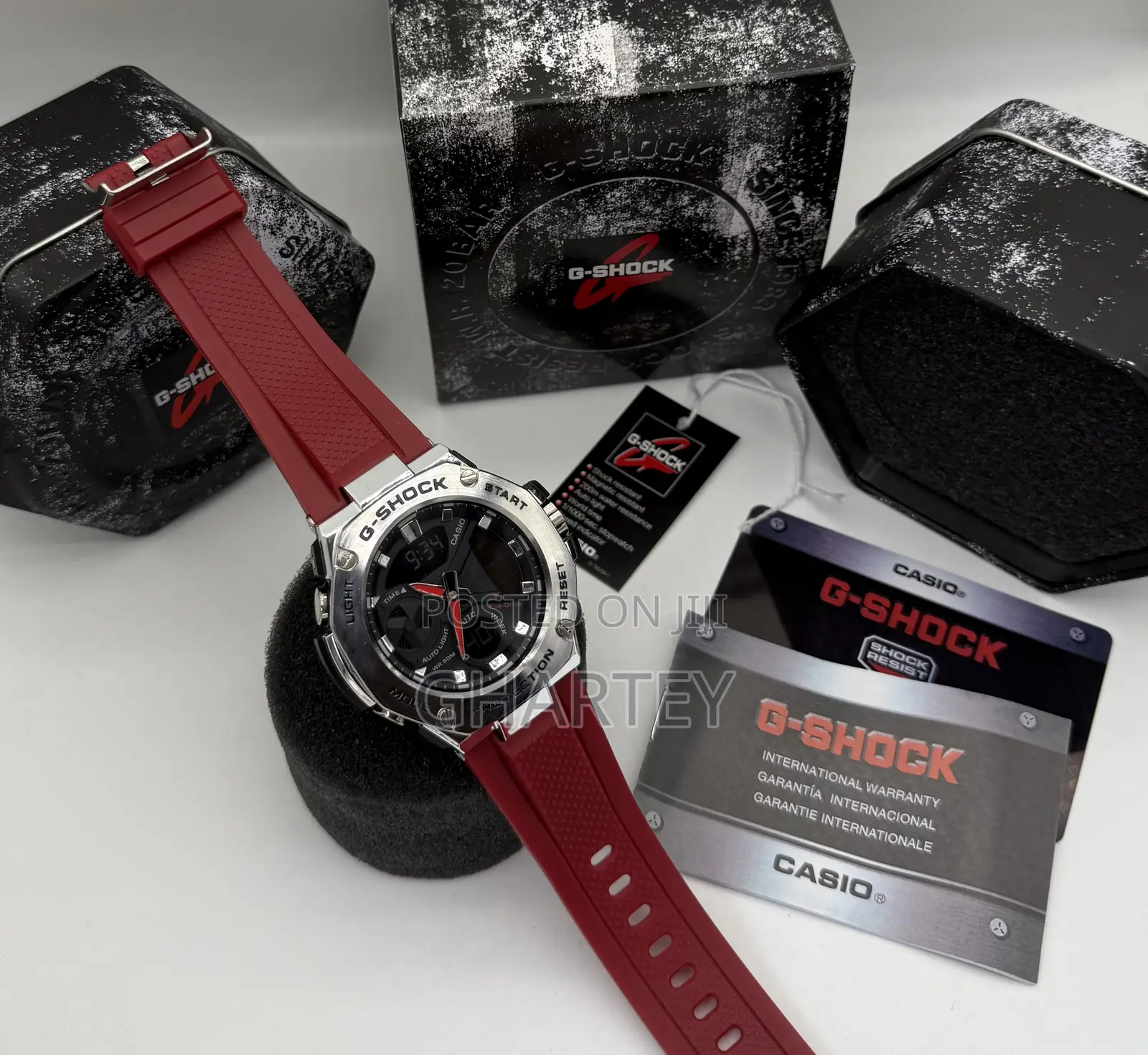 Casio G-Shock Analog-Digital Watch – Red Strap, Stainless Steel Bezel