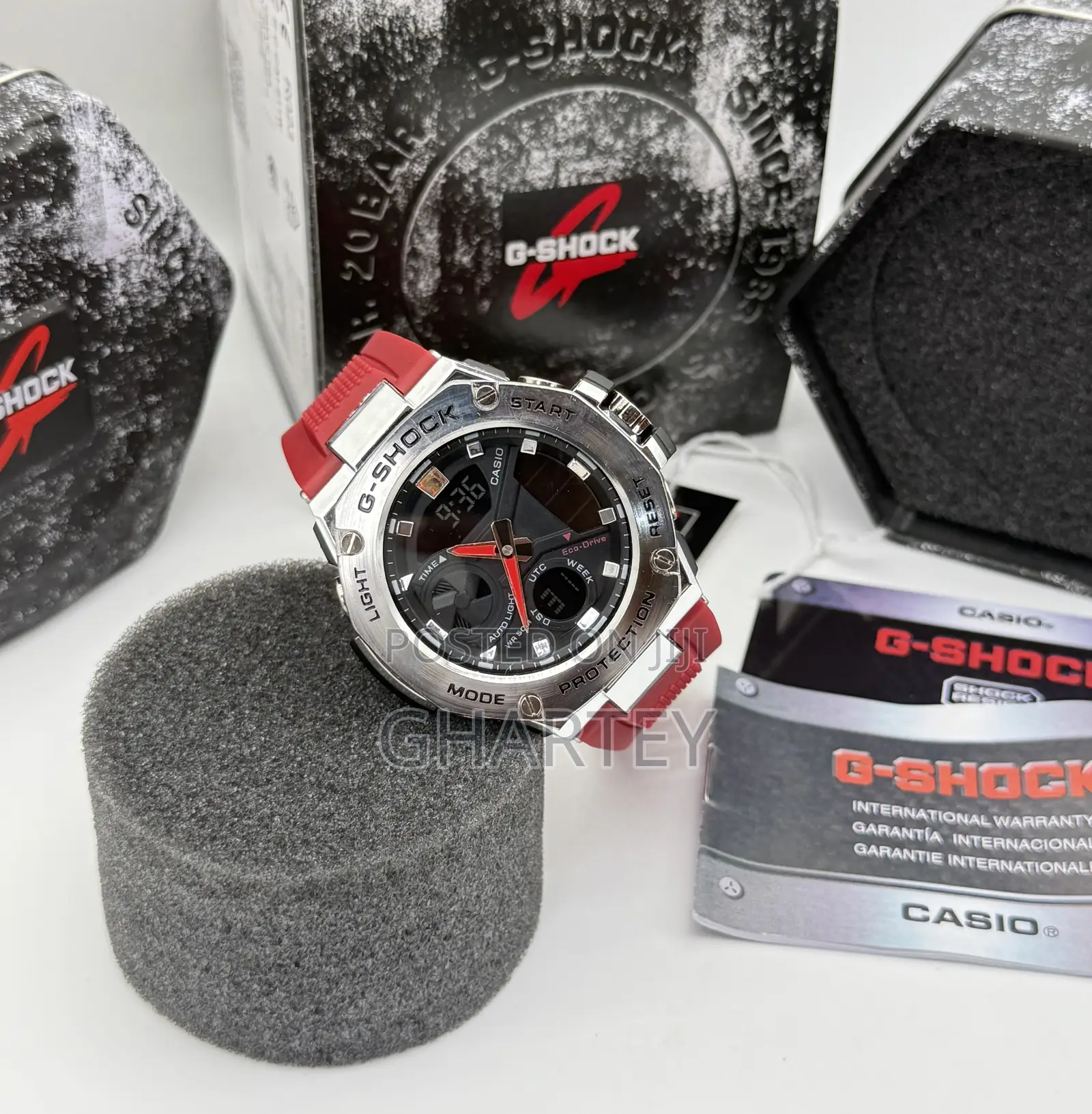 Casio G-Shock Analog-Digital Watch – Red Strap, Stainless Steel Bezel