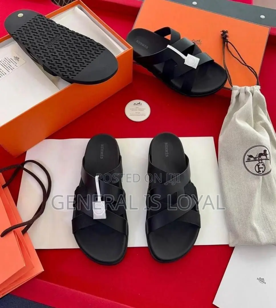 Hermes Blacks And Green Mens Slippers