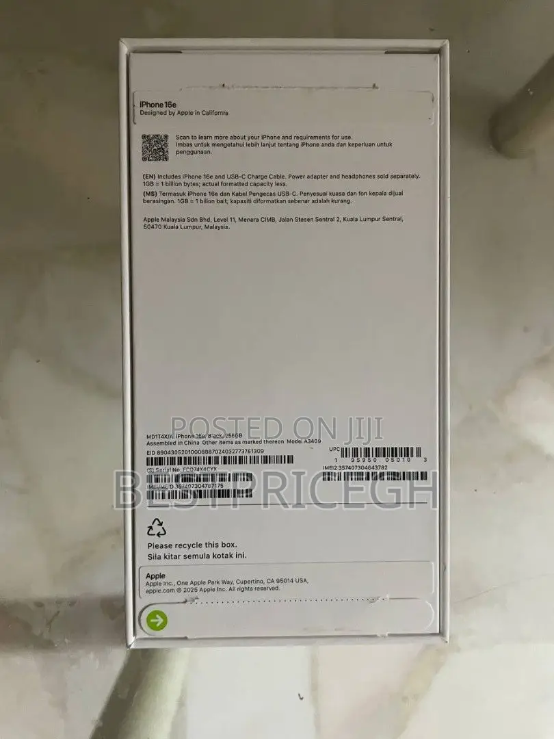 New Apple iPhone 16e 256 GB Black