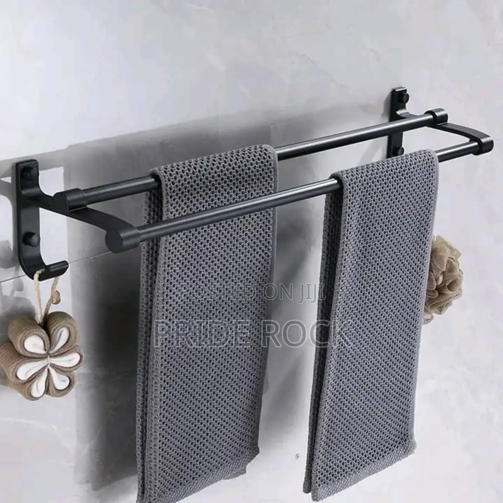 Double Towel Bar With Sponge Hook, Black Matt