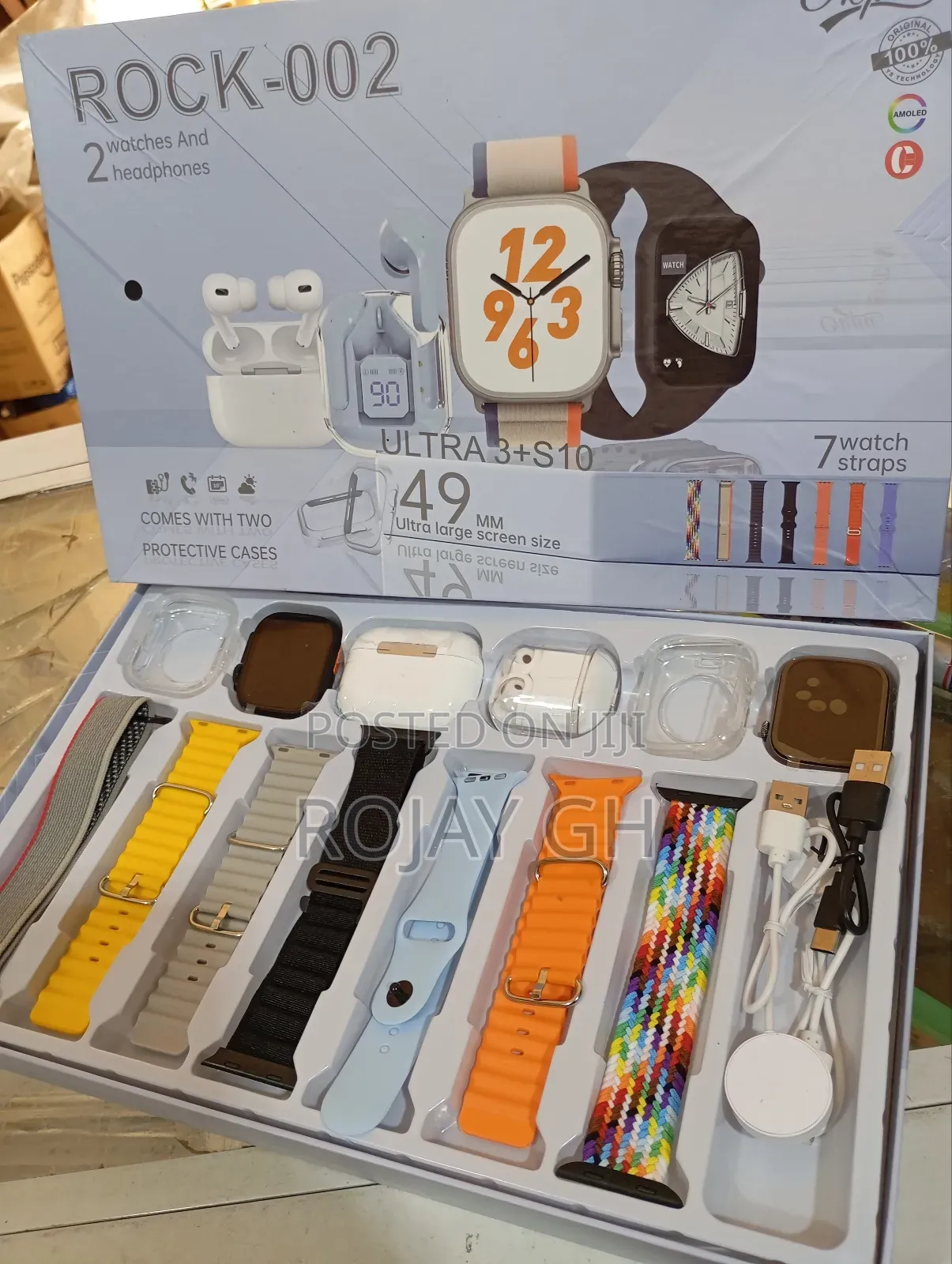 Rock-002 Smartwatch Combo for Couples, 2 Smart Watches, 2 Airpods