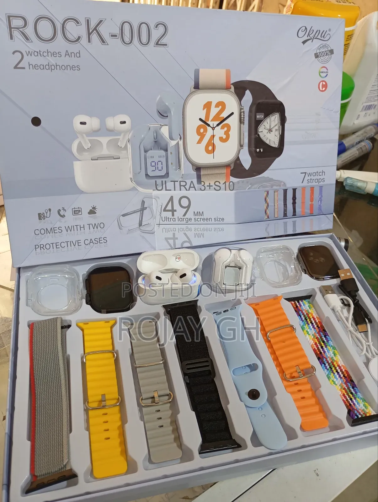 Rock-002 Smartwatch Combo for Couples, 2 Smart Watches, 2 Airpods