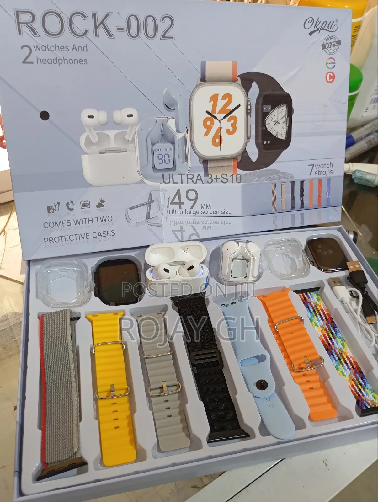Rock-002 Smartwatch Combo for Couples, 2 Smart Watches, 2 Airpods