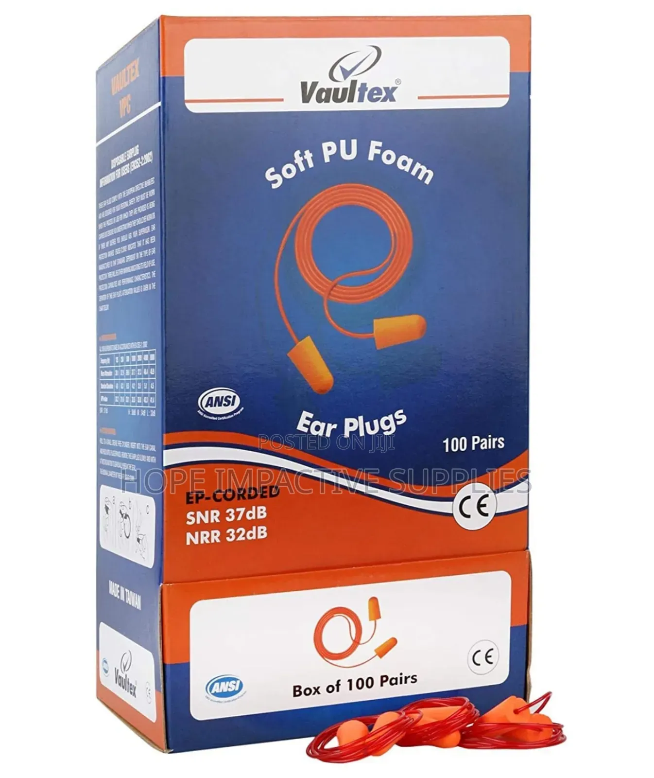 Vaultex Safety Ear Plugs / Earplugs, Foam.