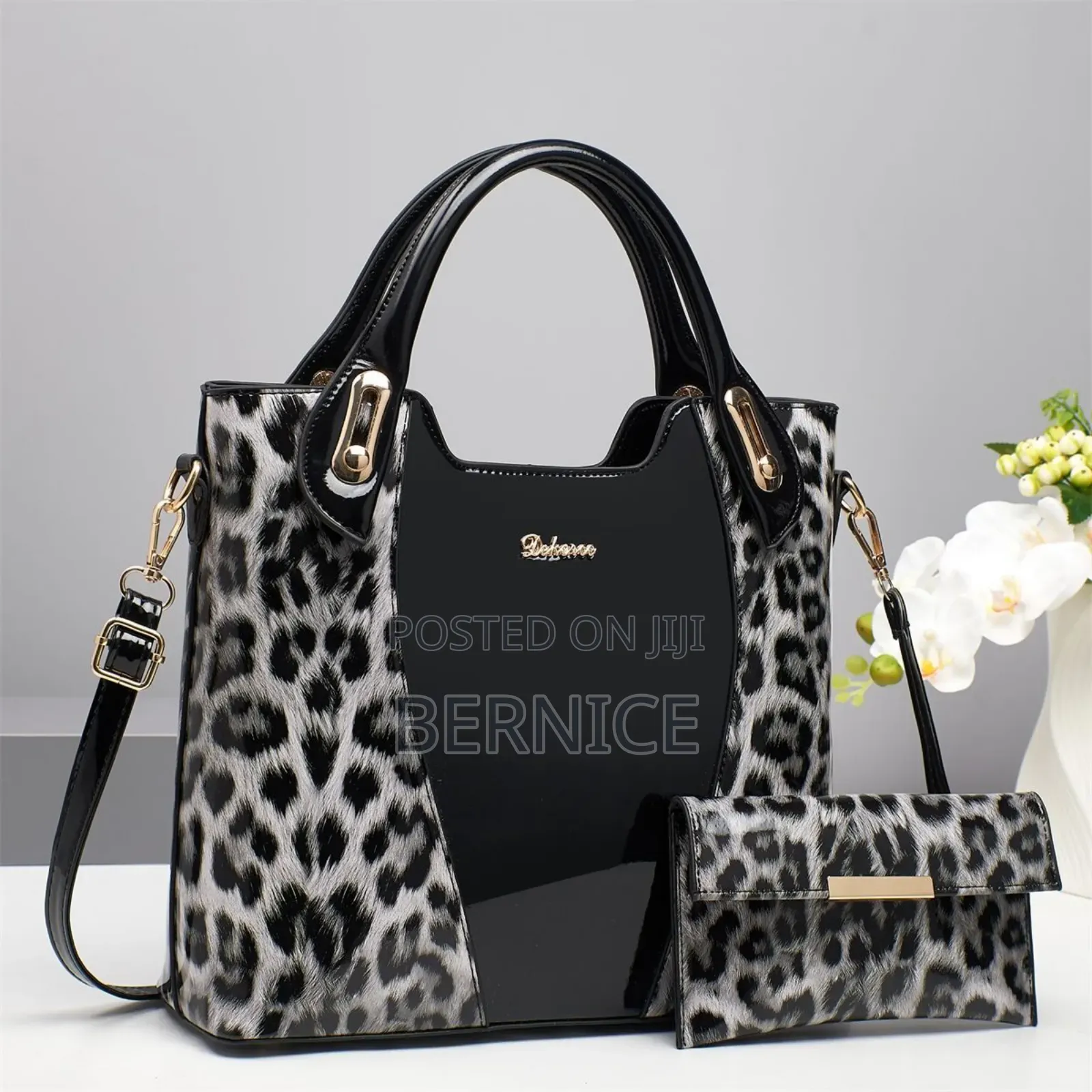 Stylish Leopard Print Handbag With Matching Wallet